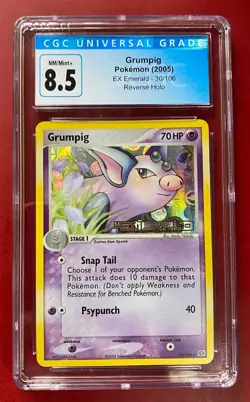 Pokemon CGC 8.5 Near Mint/Mint+ Grumpig Emerald 2005 Reverse Holo Stamped 30/106 - Image 1