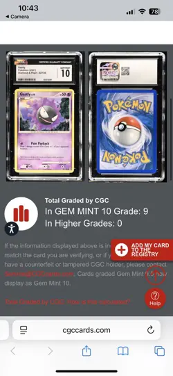 Pokemon 2007 Diamond & Pearl Gastly Card 82/130 CGC 10 Gem Mint (POP 9) - Image 3