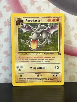 Pokemon TCG Aerodactyl 1/62 Fossil Set Vintage Holo Rare Card WOTC 1999 MP - Image 1
