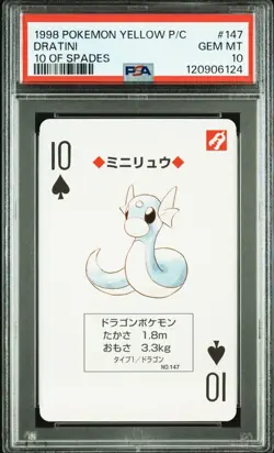 1998 POKEMON YELLOW VERSION PLAYING CARDS 147 DRATINI 10 OF SPADES PSA10 - Image 1