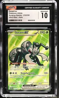 🐜🐜 CGC 10 DURANT EX 215/191 2024 POKEMON SURGING SPARKS ULTRA RARE HOLO - Image 1