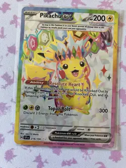 Pokemon TCG Pikachu EX Surging Sparks 219 Ultra Rare Full Art Holo Card - Image 1