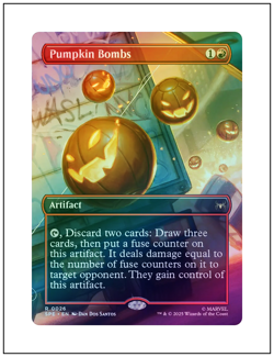 1x Pumpkin Bombs, Foil, Borderless Art, Spider-Man Marvel Magic MTG NM - Image 1