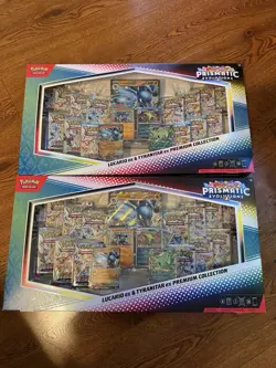 2 X Pokemon Prismatic Evolutions Lucario EX and Tyranitar EX Premium Collection - Image 1
