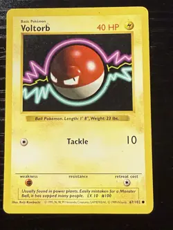 Pokemon TCG Voltorb Base Set, Unlimited Common Card 67/102 LP Condition - Image 1
