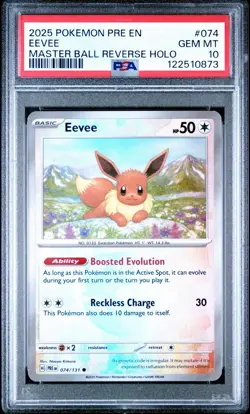 Eevee Master Ball Reverse Holo 074 PSA 10 Prismatic Evolutions - Pokemon Card - Image 1