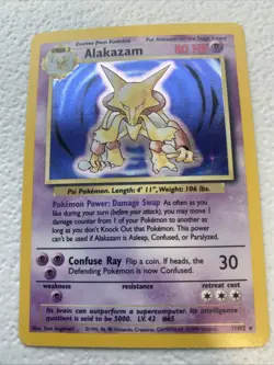 Alakazam 001/102 Base Set Holo Light Play Pokemon Card Original - Image 1