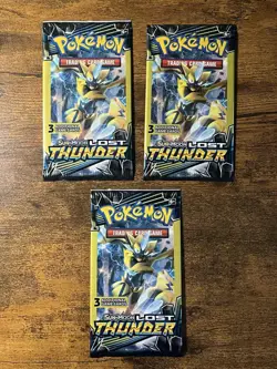 Pokemon TCG Lost Thunder 3 Card Booster Packs Sealed Lot Of 3 - Image 1