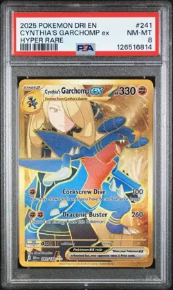 2025 POKEMON DRI EN-DESTINED RIVALS HYPER RARE #241 CYNTHIA'S GARCHOMP EX PSA 8 - Image 1