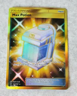 POKEMON MAX POTION TRAINER 164/145 SECRET GOLD HOLO SUN MOON GUARDIANS RISING NM - Image 1