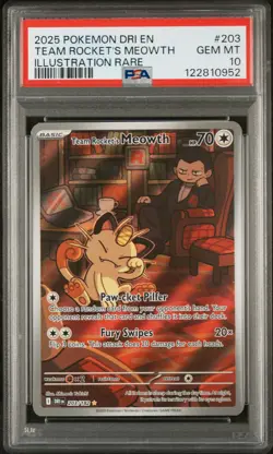 Team Rocket's Meowth #203 2025 Pokemon Dri En-Destined Rivals PSA 10 IR - Image 1