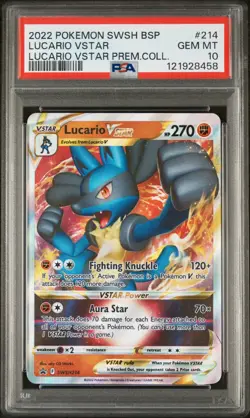 2022 POKEMON SWSH BLACK STAR PROMO #214 LUCARIO VSTAR PREM.COLL. PSA10 - Image 1