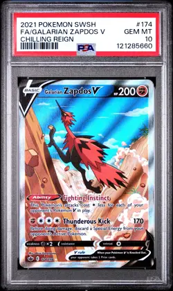 Galarian Zapdos V #174 2021 Pokemon Sword & Shield Chilling Reign PSA 10 - Image 1