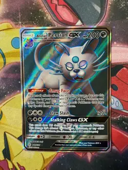 Pokemon Alolan Persian GX (Full Art) 219/236 SM Cosmic Eclipse Holo LP / MP - Image 1
