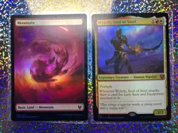 MTG Foil: CMR Mythic 362 Wyleth, Soul of Steel (LP); THB 253/254 Mountain (MP) - Image 1