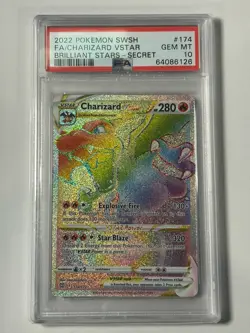 2022 Pokemon SWSH Brilliant Stars Charizard 174 Full Art VSTAR Secret PSA 10 - Image 1