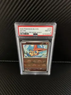 PSA 8 VICTINI #012 BLACK BOLT POKE BALL REVERSE HOLO 2025 POKEMON ENGLISH!! - Image 1
