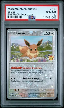 2025 POKEMON PRE EN-PRISMATIC EVOLUTIONS POKEMON DAY 2025 #074 EEVEE PSA 10 - Image 1