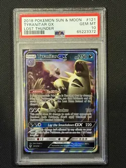 2018 POKEMON SUN & MOON LOST THUNDER #121 TYRANITAR GX PSA 10 GEM MINT - Image 1