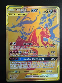 Reshiram & Charizard GX GOLD CARD TAG TEAM SM247 ULTRA RARE 2021 Pokemon - Image 1