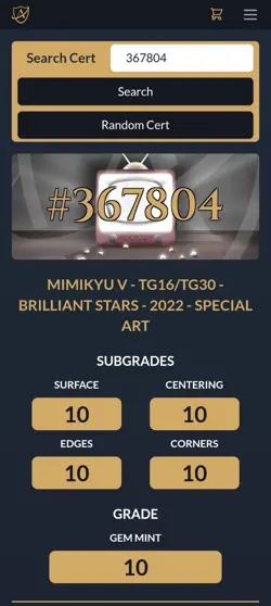 Pokemon Mimikyu v Ultra Rare Card TG16/TG30 Ace 10 perfect sub grades - Image 2