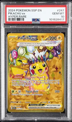 2024 POKEMON SSP EN-SURGING SPARKS HYPER RARE #247 PIKACHU EX PSA 10 - Image 1