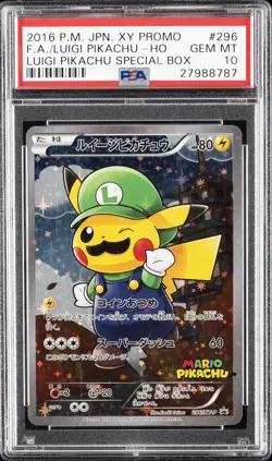 2016 POKEMON JPN XY PROMO #296 FULL ART/LUIGI PIKACHU PSA 10 - Image 1