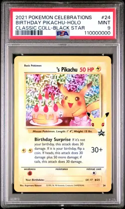 2021 Pokemon Celebrations Classic Collection #24 Birthday Pikachu-Holo PSA 9 - Image 1
