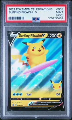 2021 Pokemon Celebrations #008 Surfing Pikachu V PSA 9 - Image 1