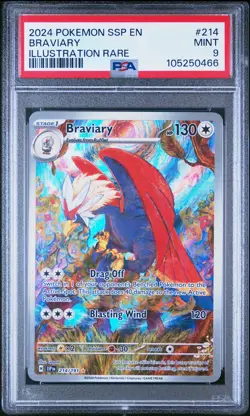 2024 Pokemon Ssp En-Surging Sparks #214 Braviary Illustration Rare PSA 9 - Image 1