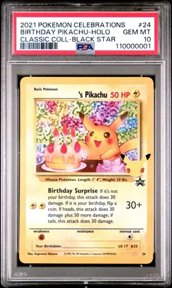 2021 Pokemon Celebrations Classic Collection #24 Birthday Pikachu-Holo PSA 10 - Image 1