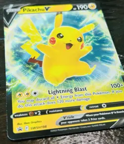 💥 Pokemon Sword & Shield - Black Star Promo Holo V Pikachu # SWSH198 - Image 1