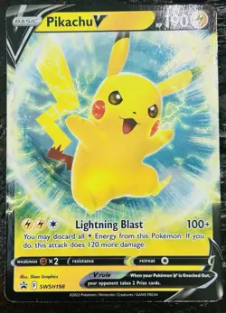 💥 Pokemon Sword & Shield - Black Star Promo Holo V Pikachu # SWSH198 - Image 3
