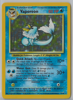 POKEMON JUNGLE VAPOREON HOLO NO SYMBOL ERROR 12/64 NEAR MINT - Image 1