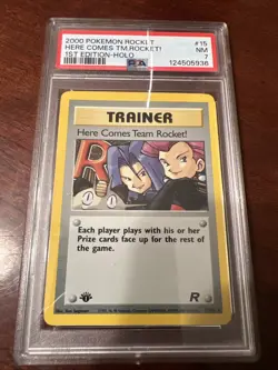 2000 Pokemon Rocket TCG Here Comes Team Rocket! holo 1st Edition 15/82 PSA 7 NM - Image 1