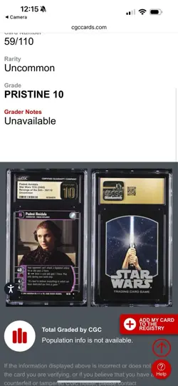 2005 Star Wars TCG Padme Amidala Revenge of the Sith Card #59 Grade 10 🔥 - Image 3