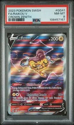 2023 Pokemon Crown Zenith Full Art Raikou V Galarian Gallery GG41/GG70 PSA 8 - Image 1