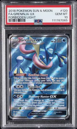 2018 POKEMON SUN & MOON FORBIDDEN LIGHT #120 FULL ART/GRENINJA GX PSA 10 - Image 1