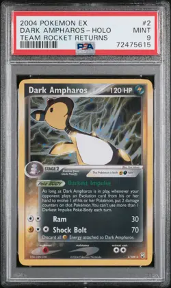 2004 POKEMON EX TEAM ROCKET RETURNS #2 DARK AMPHAROS-HOLO PSA 9 - Image 1