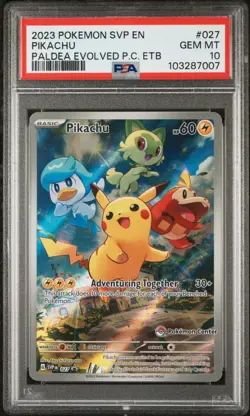 2023 POKEMON PALDEA EVOLVED POKEMON CENTER ETB PROMO #027 PIKACHU PSA 10 - Image 1
