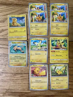 Pikachu Family Pokemon Lot - 10 Cards - Ethan’s Pichu Raichu & Pikachu Holo - NM - Image 1