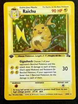 Pokemon TCG Raichu Holo Card 14/62 Fossil Set 1st Edition Rare Vintage LP - Image 1