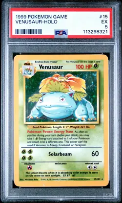 1999 POKEMON BASE SET UNLIMITED #15 VENUSAUR-HOLO PSA 5 - Image 1