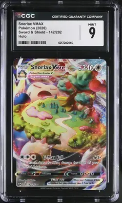 Snorlax VMAX CGC 9 Full Art Sword And Shield Base Set 142/202 Pokemon Card FA - Image 1