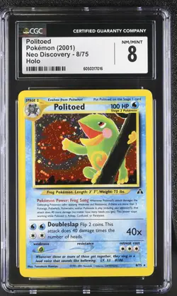 CGC 8 Politoed 2001 Neo Discovery 8/75 Holo Pokemon Card - Image 1