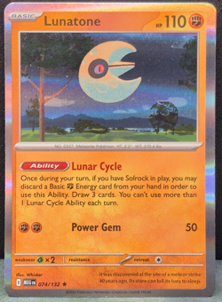 Lunatone Rare 074/132 Holo Mega Evolution Pokemon TCG Near Mint Card NM MEG - Image 1