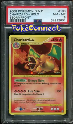 PSA 8 Pokemon Charizard Stormfront 103/100 Secret Rare Holo Card - Image 1