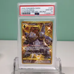 2020 Pokemon SWSH Darkness Ablaze Full Art Gold Secret #198 Coalossal PSA 10 - Image 1