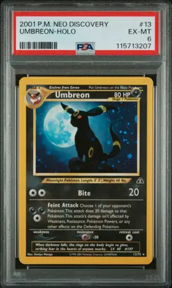 2001 WOTC POKEMON NEO DISCOVERY UNLIMITED UMBREON 13/75 HOLO RARE PSA 6 EX-MT - Image 1