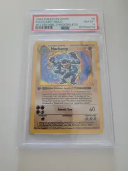 1999 Pokemon Base Set Machamp Holo 1st Edition Shadowless 8/102 PSA 8 - Image 1